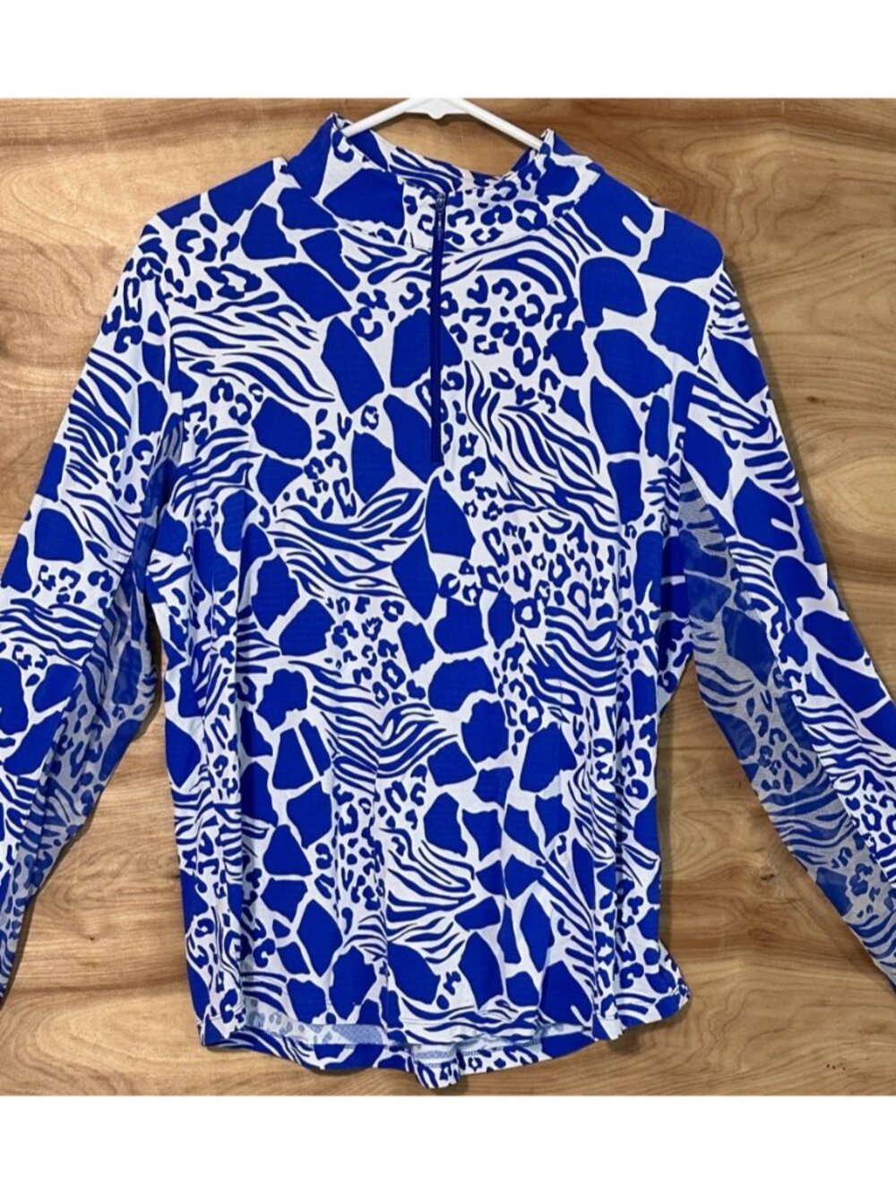 IBKUL Women XL 1/4 Zip Long Sleeve Shirt  color Stretch Blue Golf Tennis